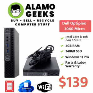 Dell Optiplex 3060 Micro PC - Intel Core i3-8100T 3.1GHz | 8GB | 240GB SSD | WIN 11