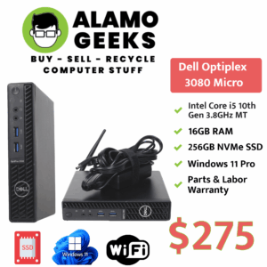 Dell Optiplex 3080 Micro PC - Intel Core i5-10500T 3.8GHz Max Turbo | 16GB | 256GB NVMe SSD